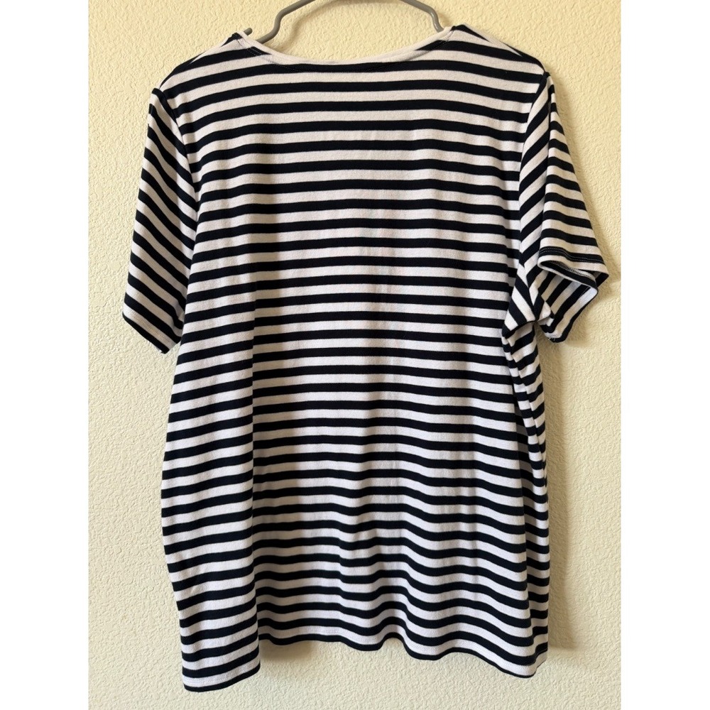 Croft Barrow Womens Plus Size 1X Classic Tee Navy White Stripe 100% Cotton Top - Picture 3 of 11